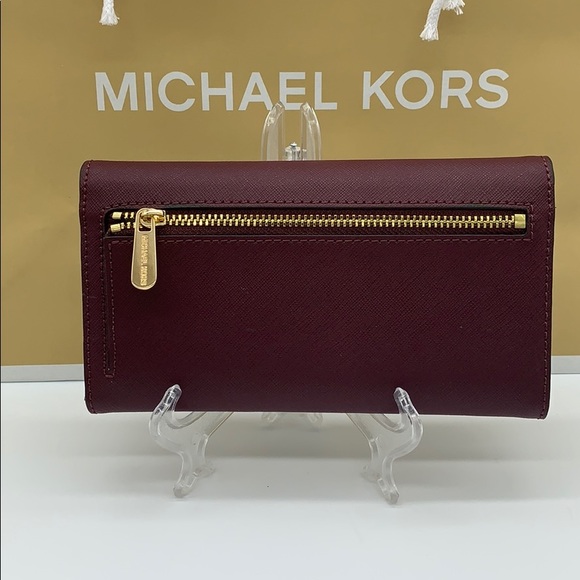 MICHAEL KORS JET SET TRAVEL LG TRIFOLD MERLOT - Picture 7 of 16